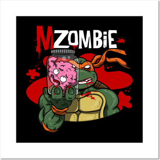 Funny Zombie Ninja Scary Zombie Eating Brains Cartoon Posters and Art